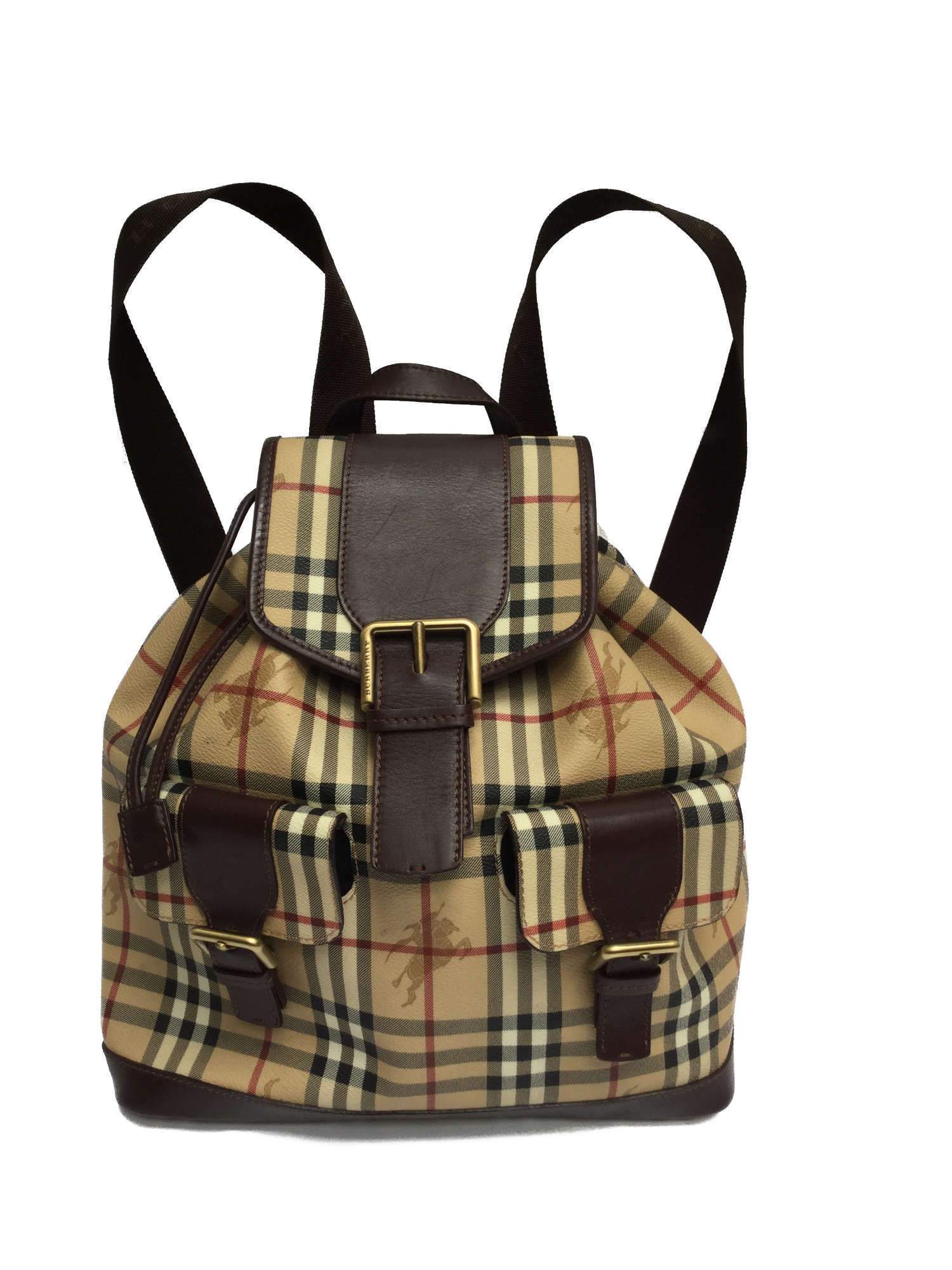 Nova Check Brown Beige Print Backpack Bag Gold Hardware-designer resale