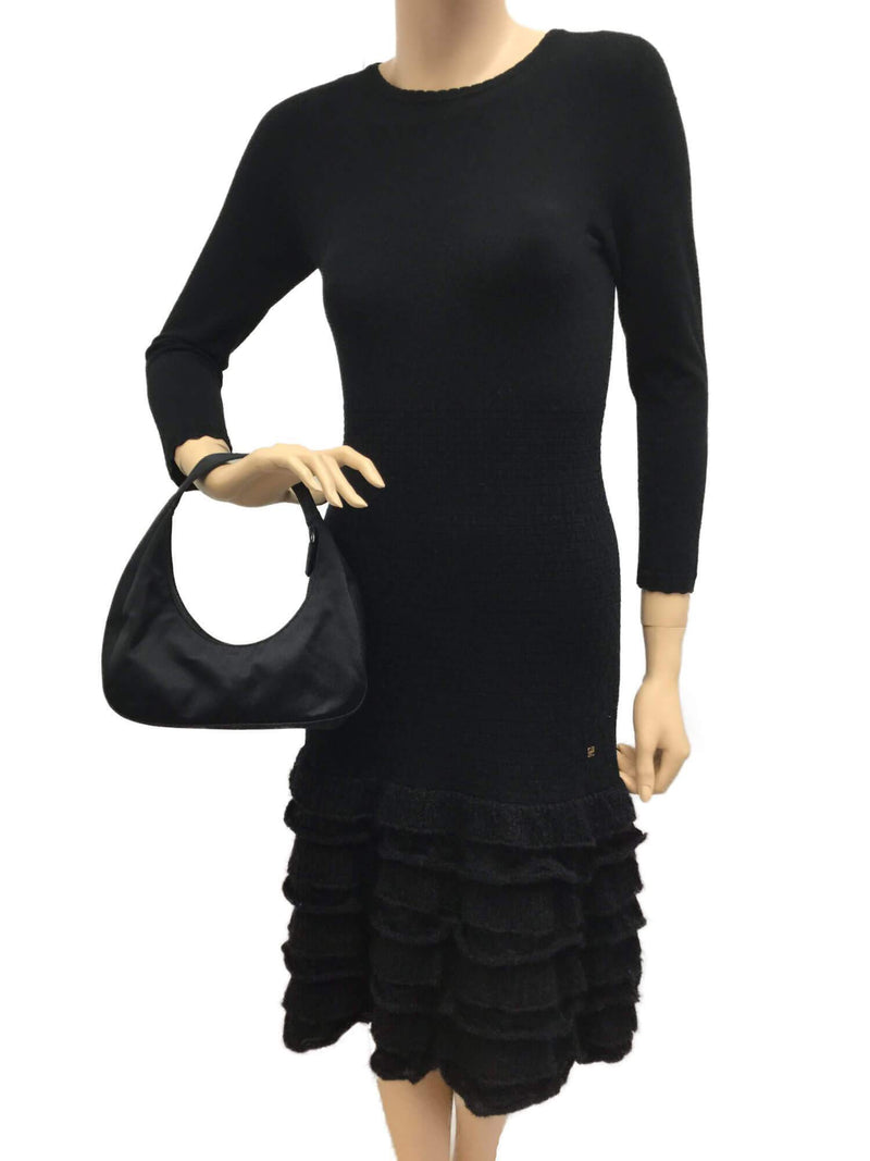 Nylon Mini Tessuto Hobo Bag Black-designer resale