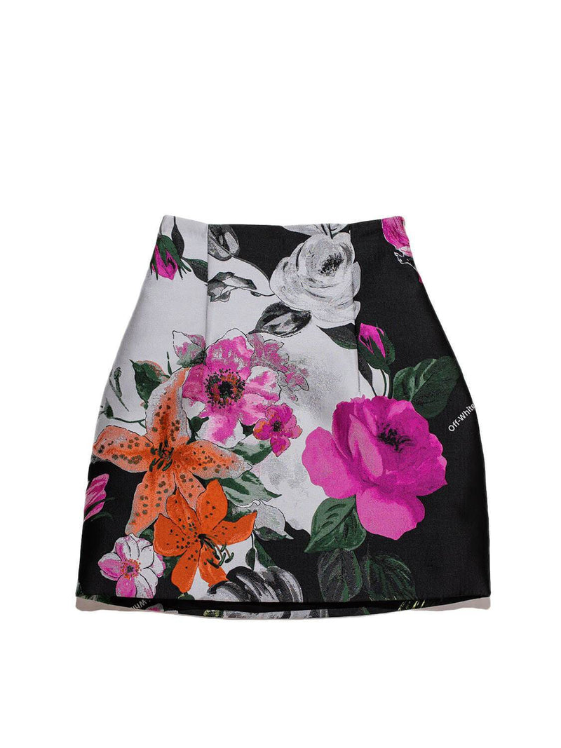 Off White Floral Mini Skirt Multicolor-designer resale
