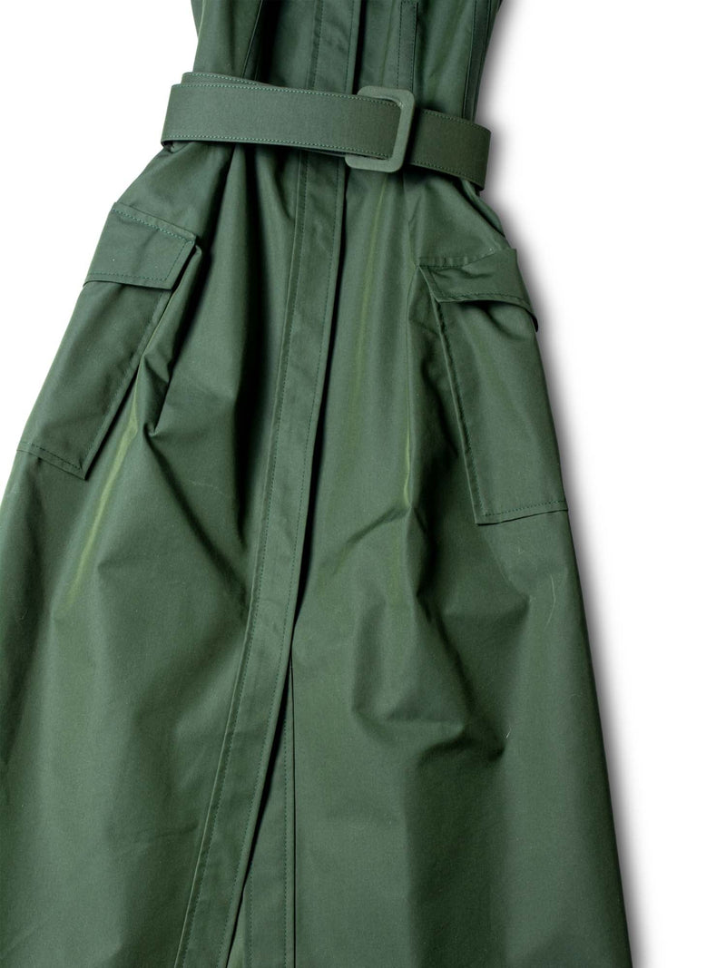 Oscar de la Renta Cotton Belted Trench Dress Military Green-designer resale