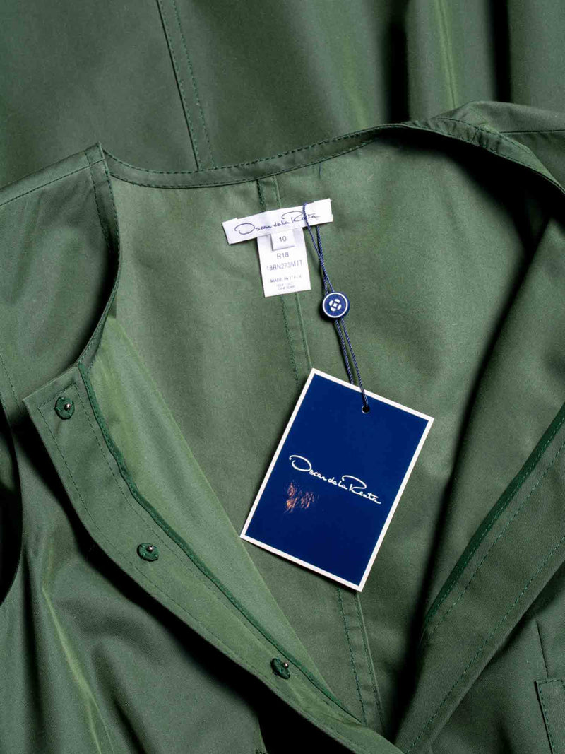 Oscar de la Renta Cotton Belted Trench Dress Military Green-designer resale