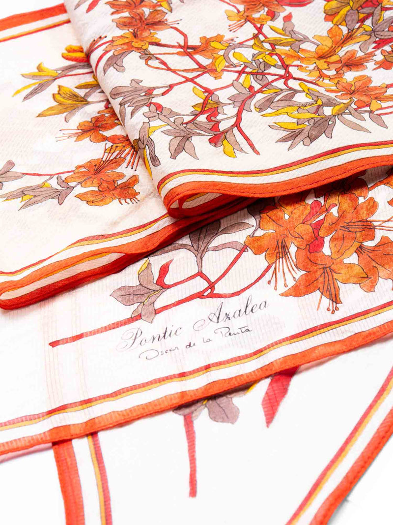 Oscar de la Renta Vintage Silk Floral Large Twilly Scarf Multicolor-designer resale