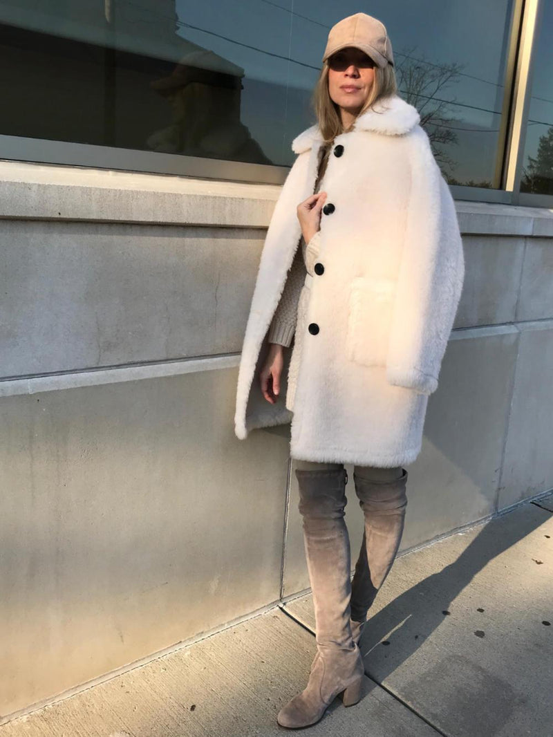 Oversized Real Shearling Coat in White by CODO-designer resale