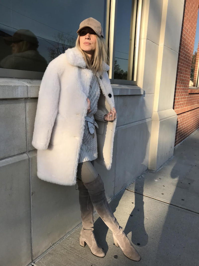 Oversized Real Shearling Coat in White by CODO-designer resale