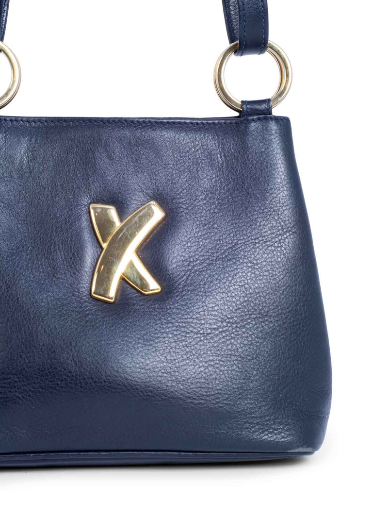 Paloma Picasso Vintage Leather Graffiti X Messenger Bag Navy-designer resale