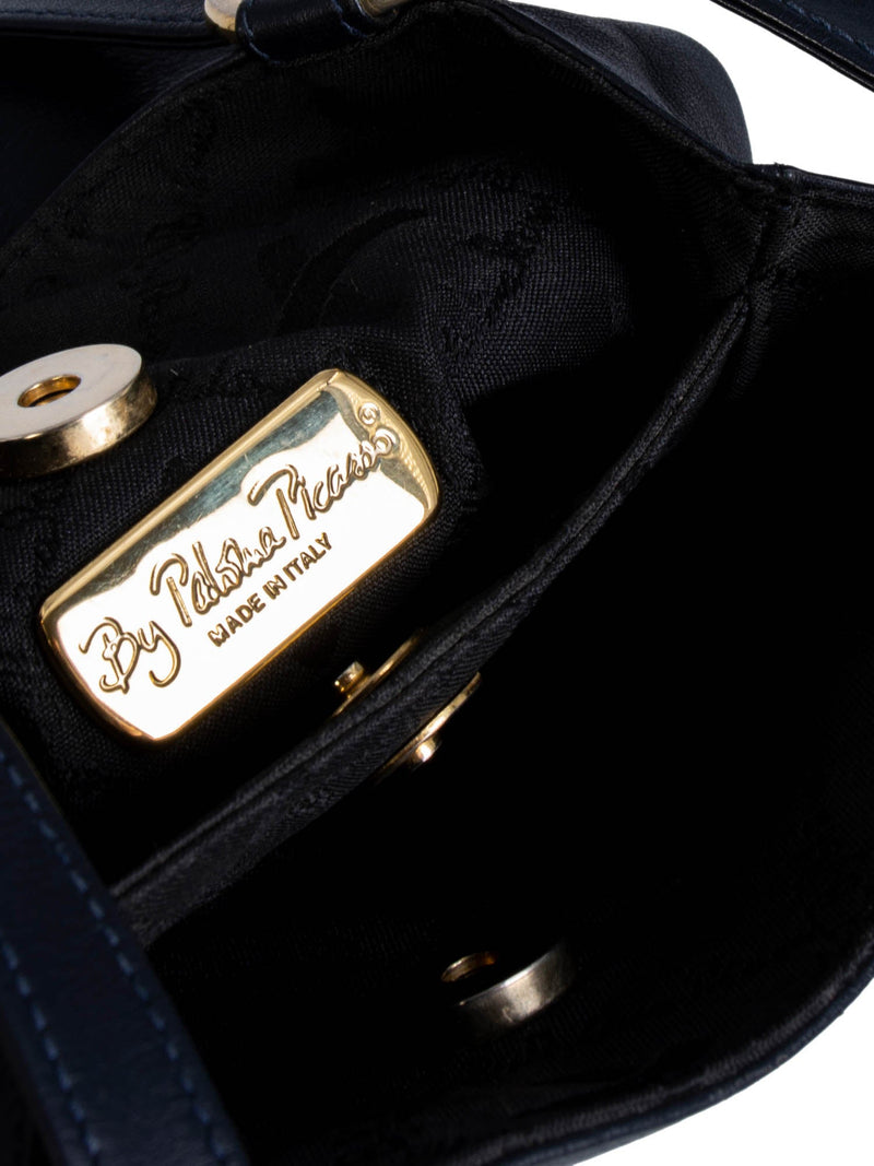 Paloma Picasso Vintage Leather Graffiti X Messenger Bag Navy-designer resale