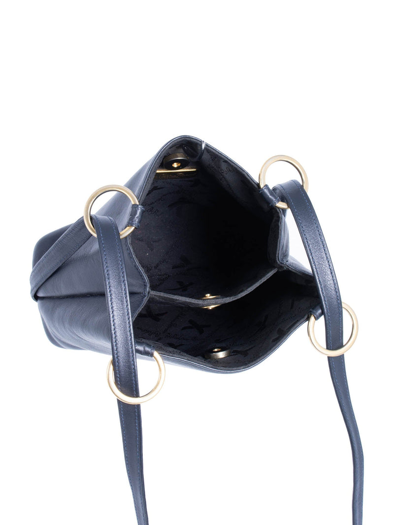 Paloma Picasso Vintage Leather Graffiti X Messenger Bag Navy-designer resale