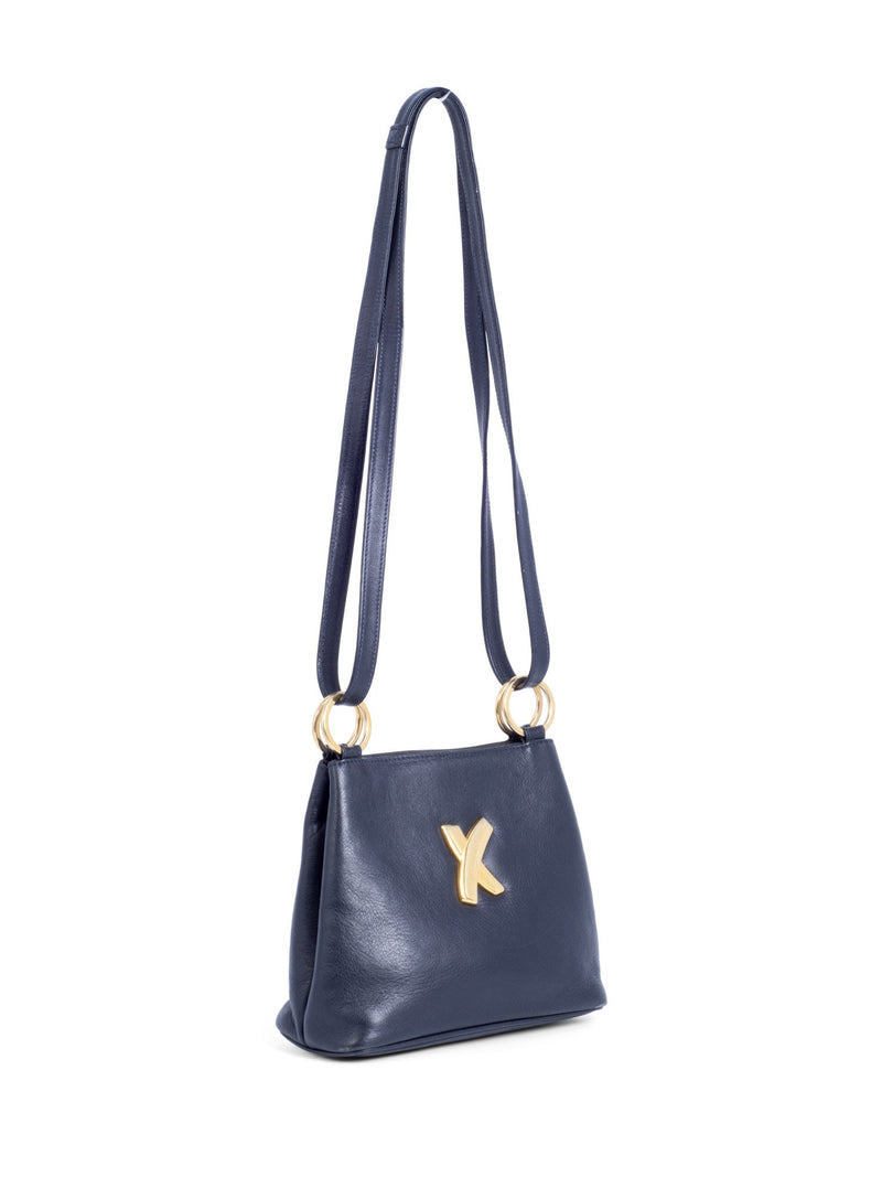 Paloma Picasso Vintage Leather Graffiti X Messenger Bag Navy