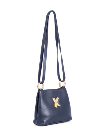 Paloma Picasso Vintage Leather Graffiti X Messenger Bag Navy-designer resale