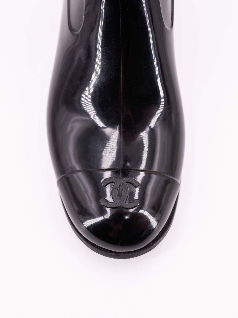 Patent Leather Camelia Rain Boots Black-designer resale