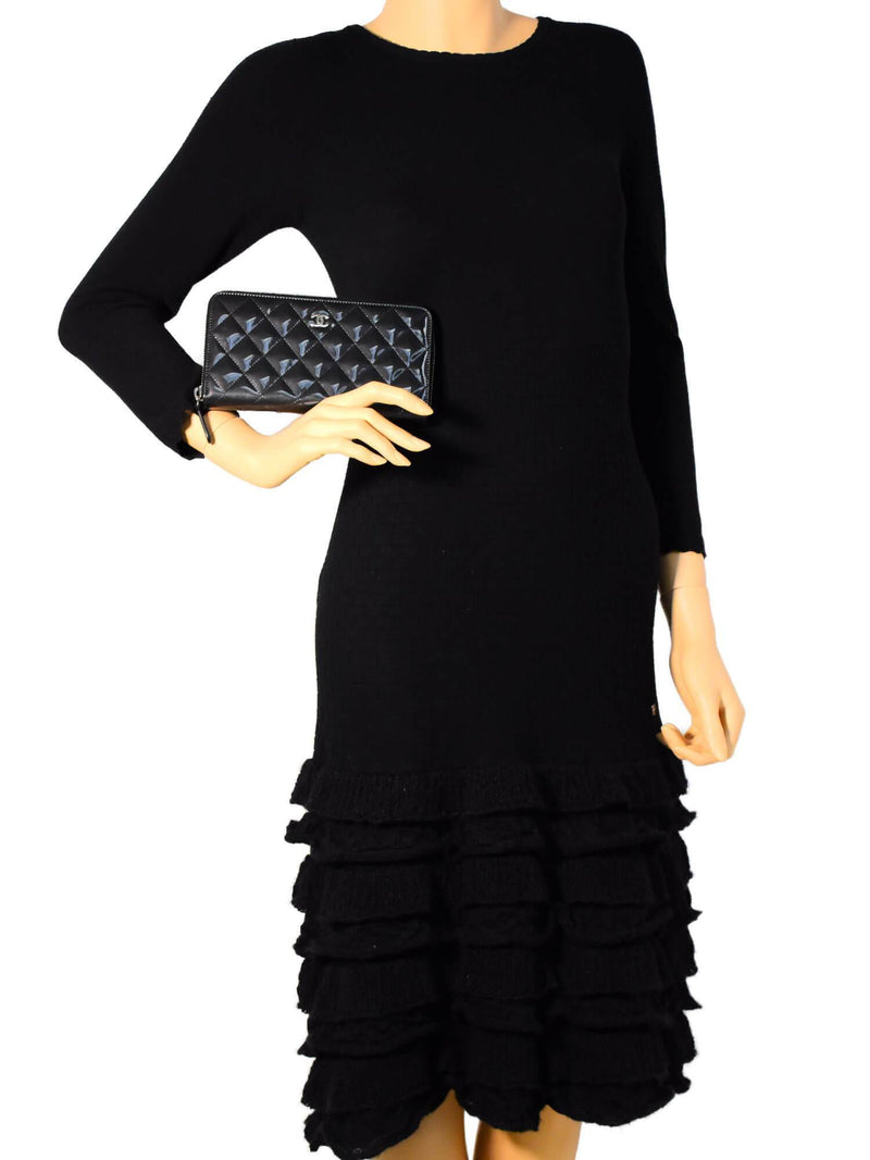 Patent Quilted Large Zip Around Wallet Black-designer resale