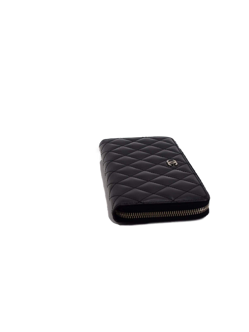 Patent Quilted Large Zip Around Wallet Black-designer resale