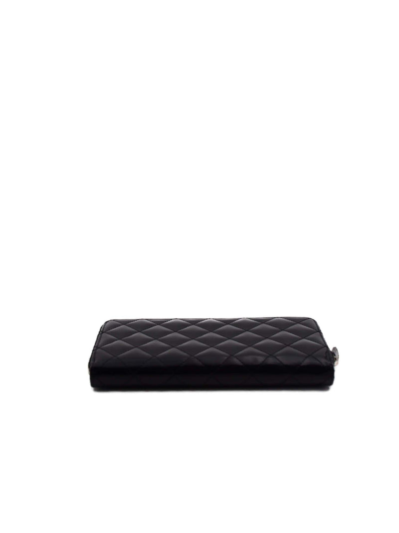 Patent Quilted Large Zip Around Wallet Black-designer resale