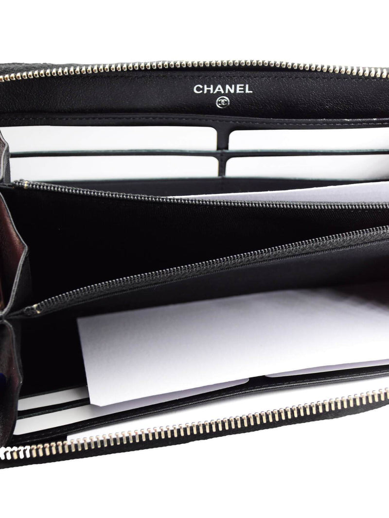 Patent Quilted Large Zip Around Wallet Black-designer resale