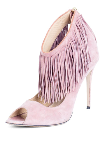 Paul Andrews Suede Leather Fringe Pumps Pink-designer resale
