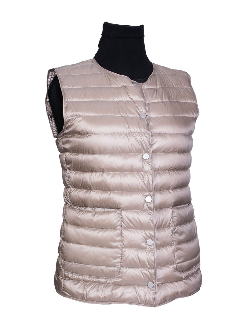 Peserico Quilted Reversible Down Puffer Vest Taupe-designer resale