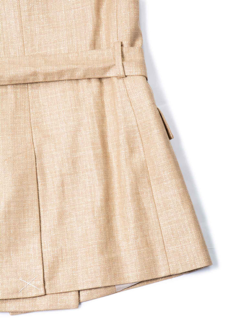 Peserico Sparkly Linen Cotton Fitted Belted Vest Gold-designer resale