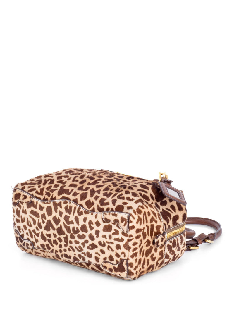 Prada Animal Print Calf Hair Shoulder Bag Brown-designer resale