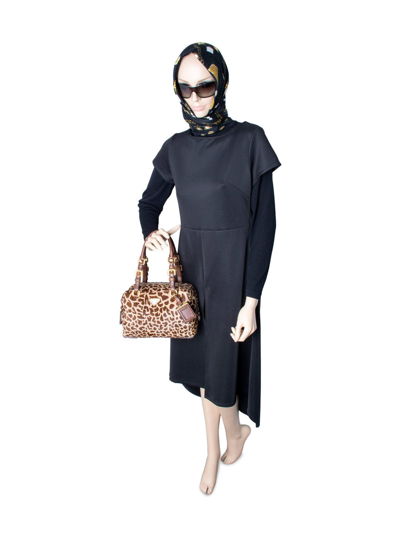 Prada Animal Print Calf Hair Shoulder Bag Brown-designer resale