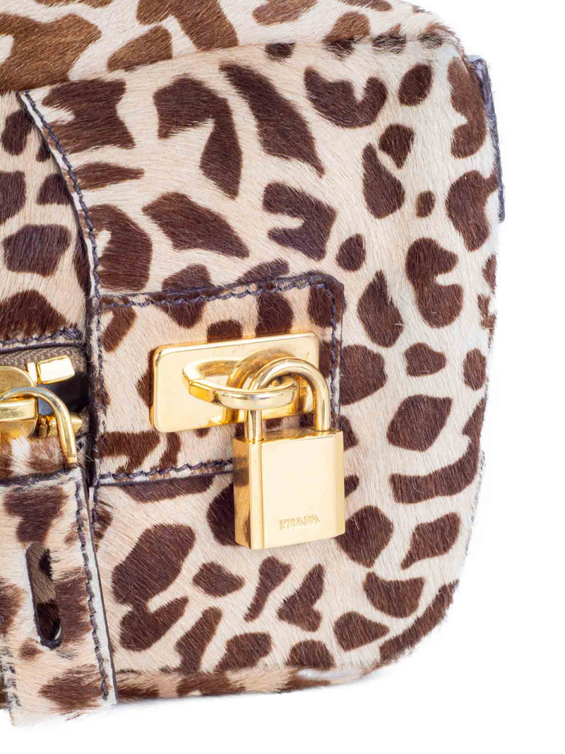 Prada Animal Print Calf Hair Shoulder Bag Brown-designer resale