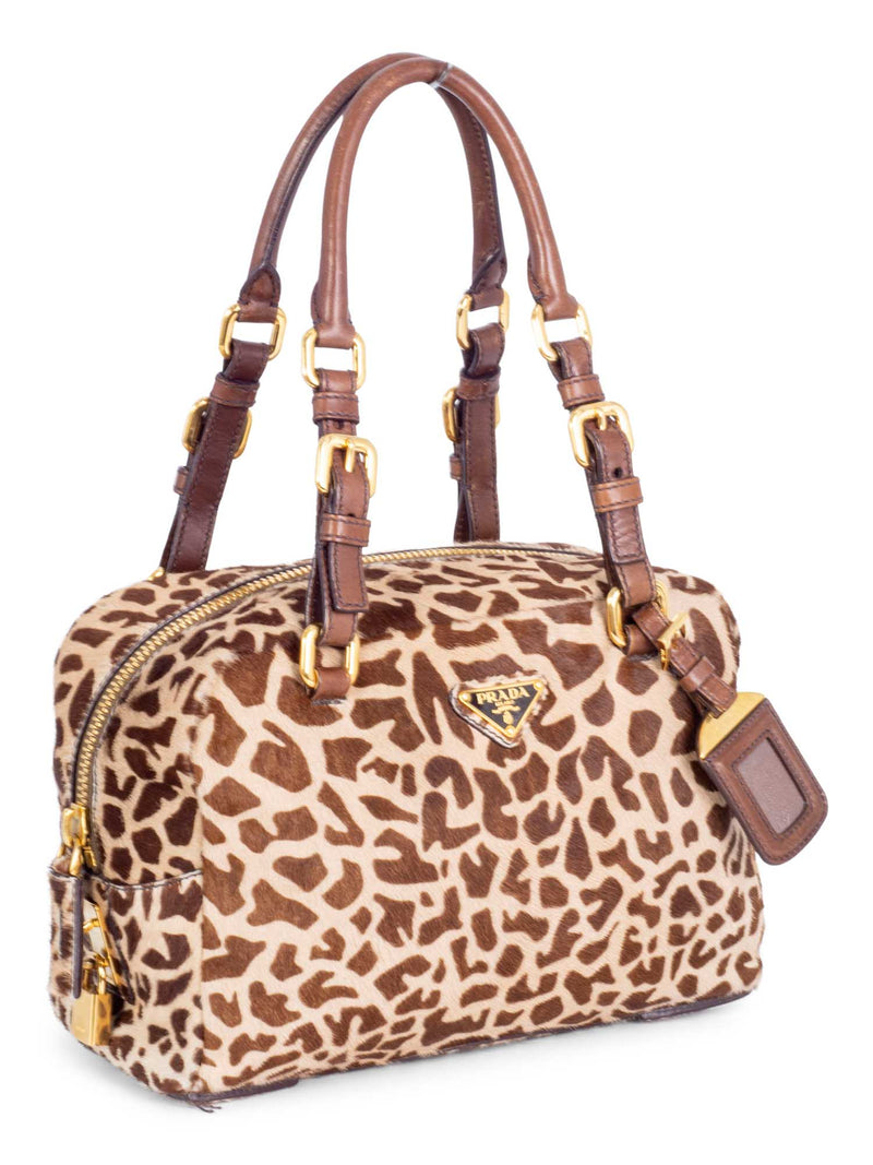 Prada Animal Print Calf Hair Shoulder Bag Brown-designer resale