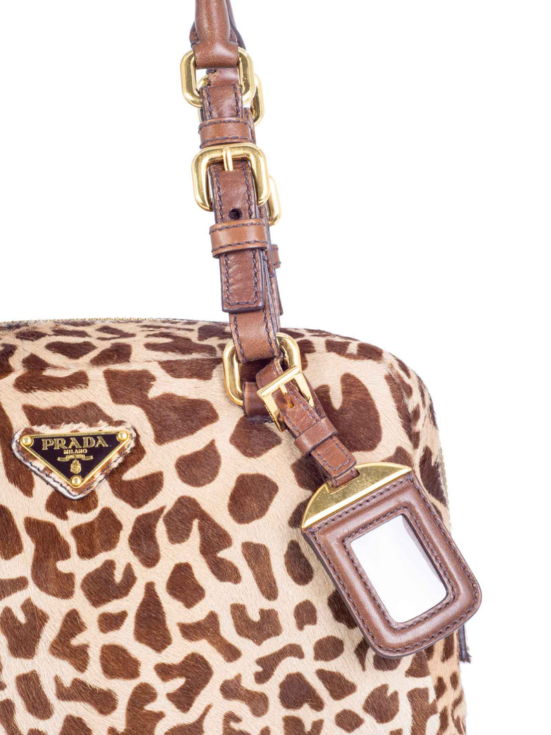 Prada Animal Print Calf Hair Shoulder Bag Brown-designer resale