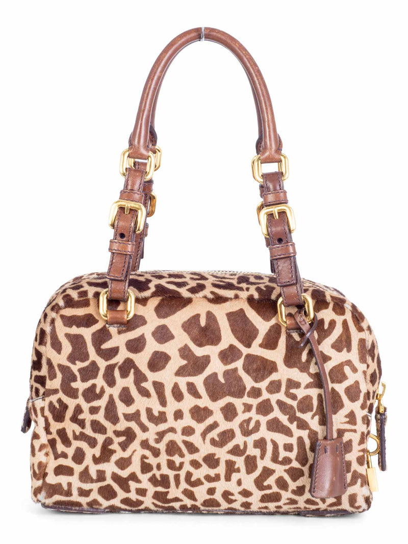 Prada Animal Print Calf Hair Shoulder Bag Brown-designer resale