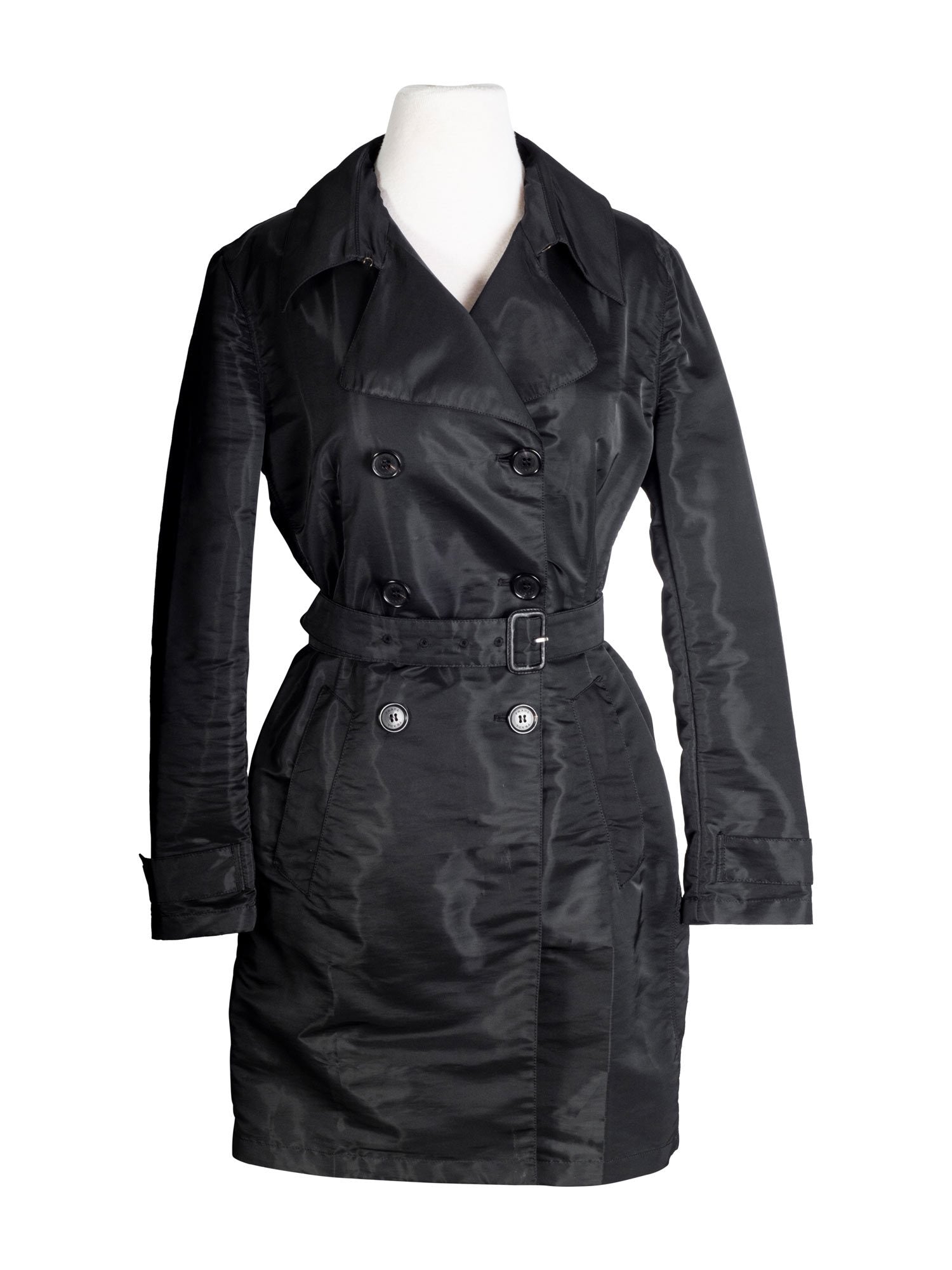 Prada Belted Trench Raincoat Black-designer resale
