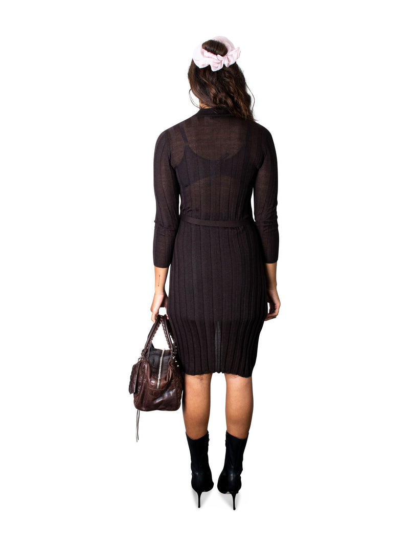 Prada Cashmere Knit Belted Dress Brown-designer resale