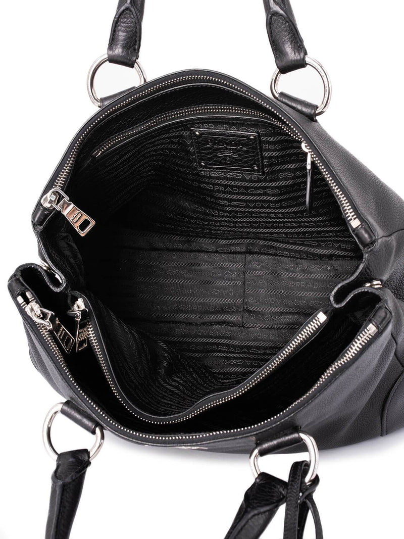 Prada Diano Vitello Leather Shopper Bag Black-designer resale