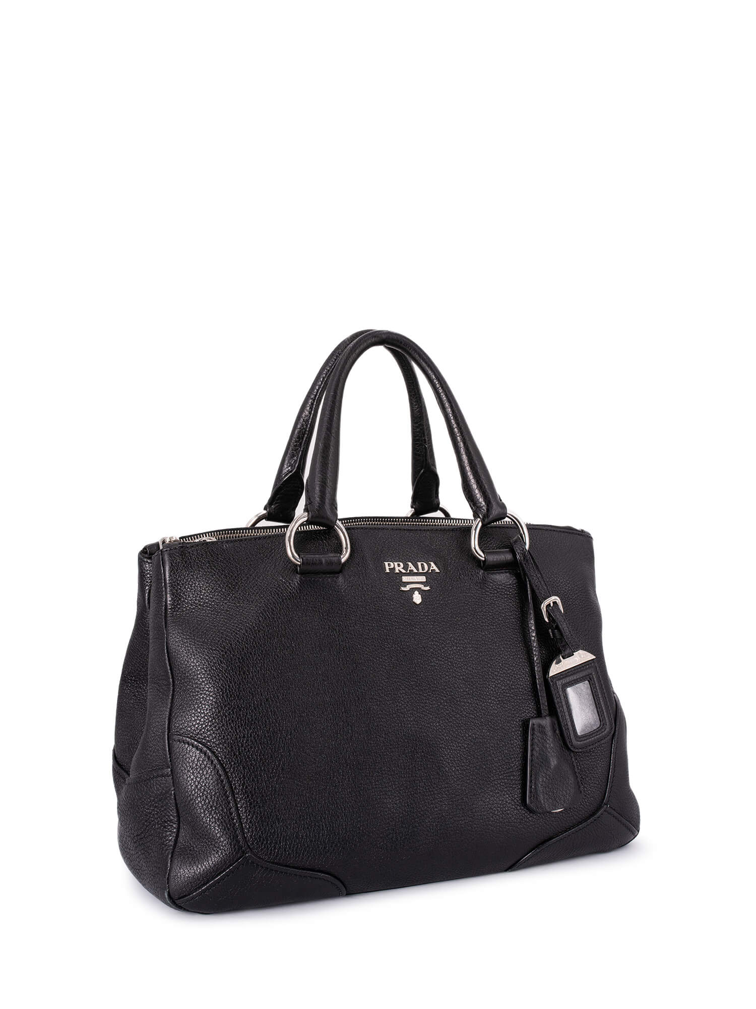 Prada Diano Vitello Leather Shopper Bag Black-designer resale