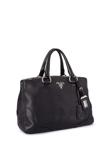 Prada Diano Vitello Leather Shopper Bag Black-designer resale