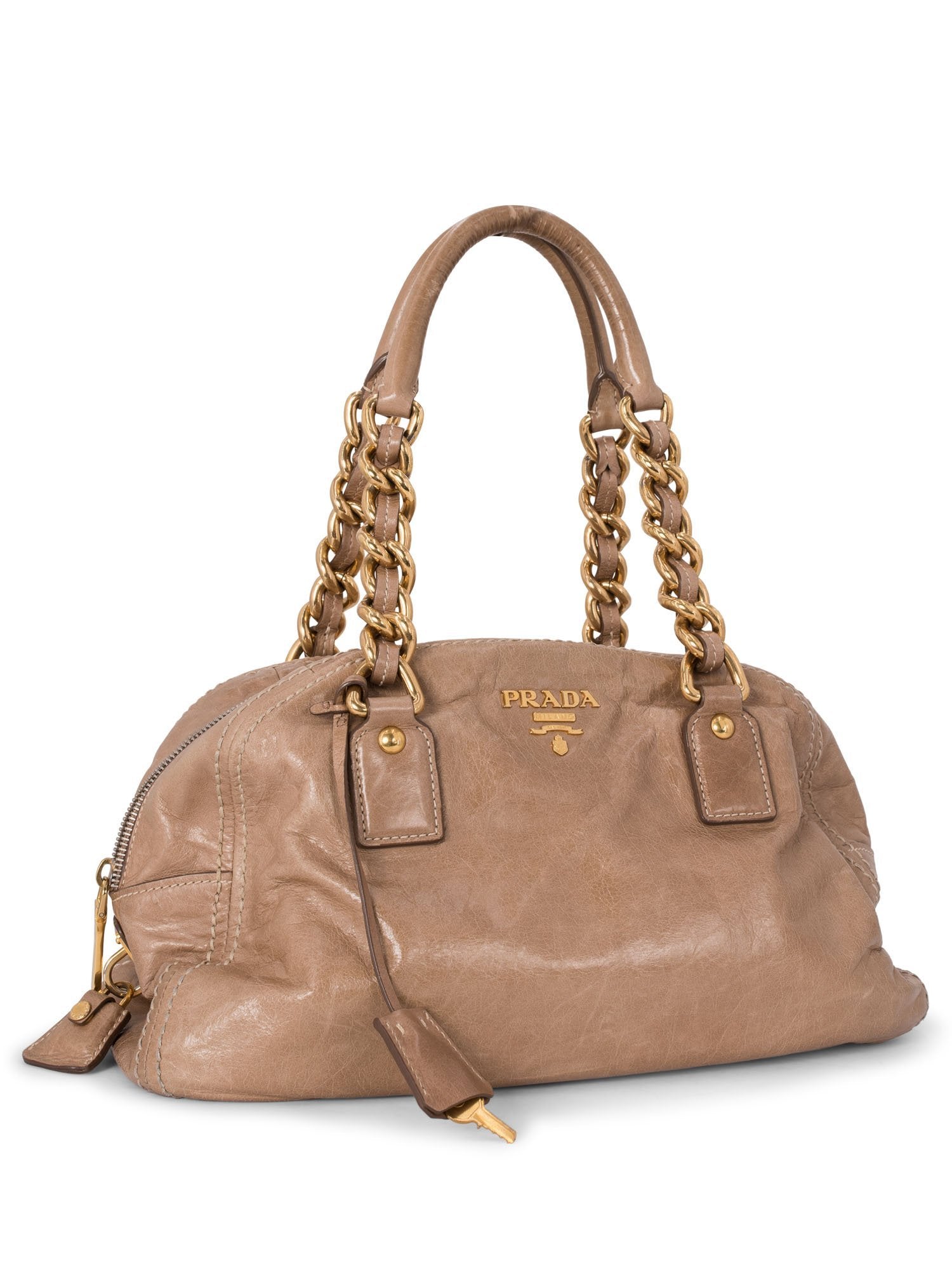 Prada Diano Vitello Patent Leather Shoulder Bag Beige-designer resale