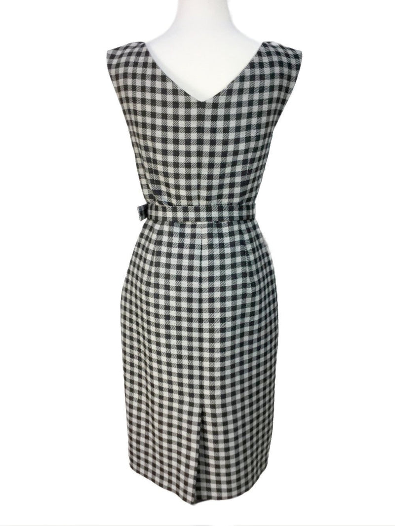 Prada Fitted Check Midi Dress Black Grey-designer resale