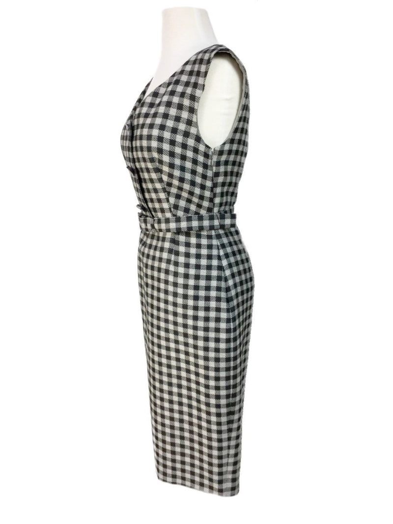 Prada Fitted Check Midi Dress Black Grey-designer resale