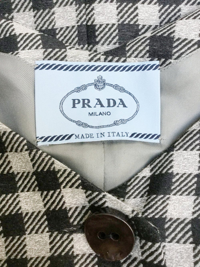 Prada Fitted Check Midi Dress Black Grey-designer resale