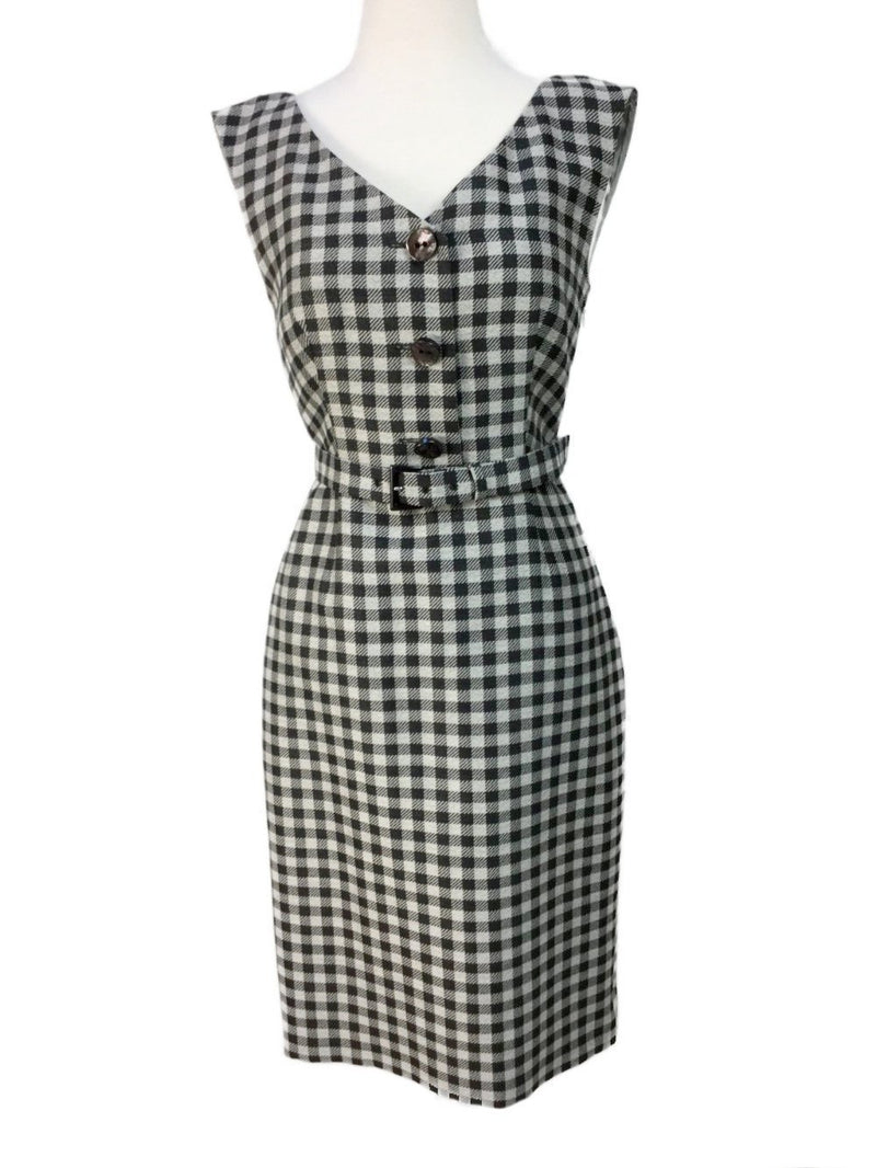 Prada Fitted Check Midi Dress Black Grey-designer resale