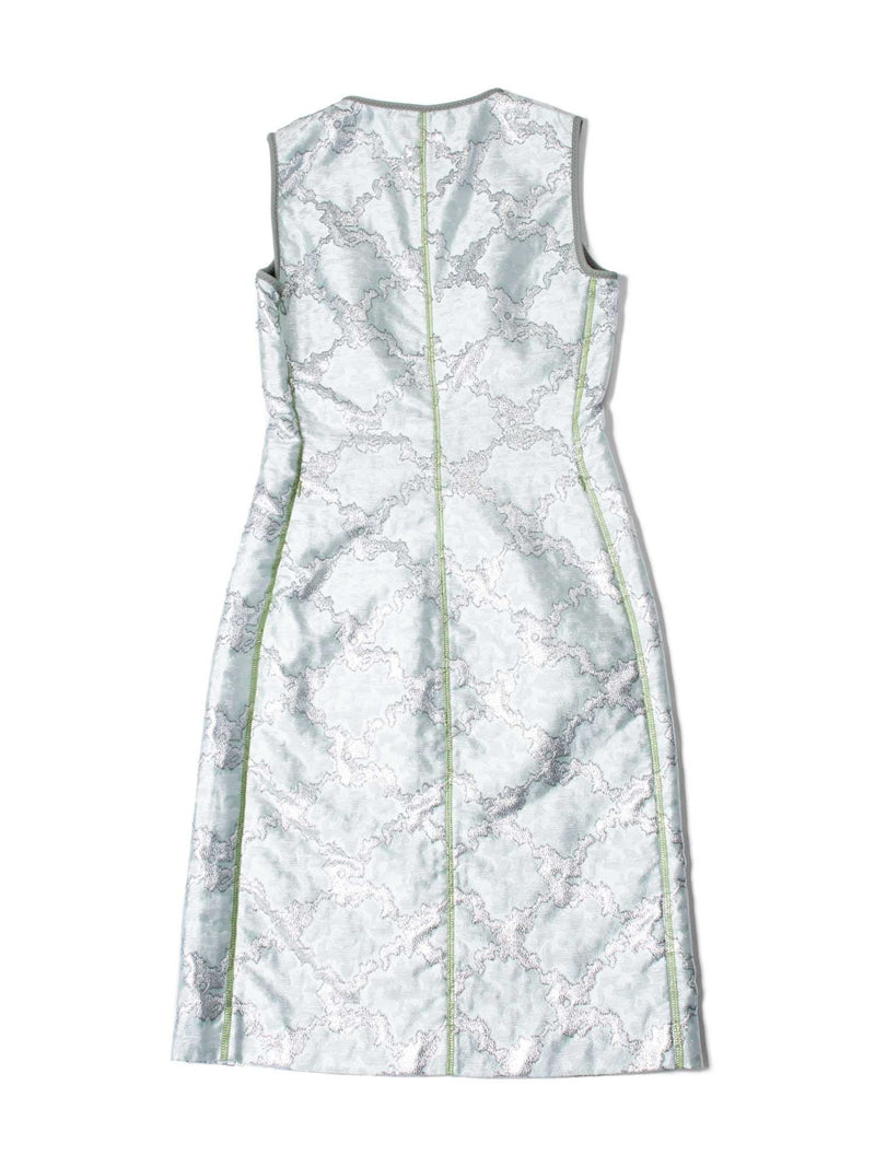 Prada Jacquard Sparkly Fitted Dress Pastel Green-designer resale