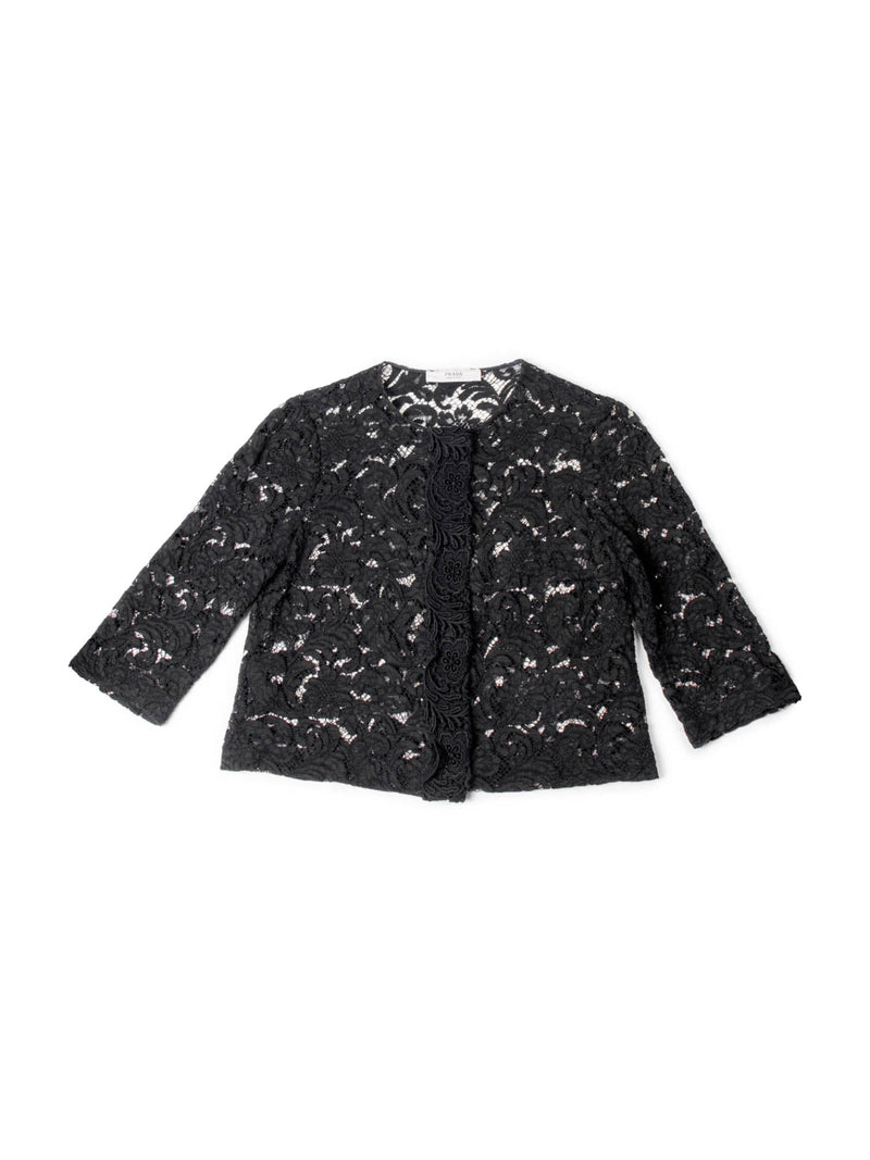 Prada Lace Cropped Jacket Black-designer resale