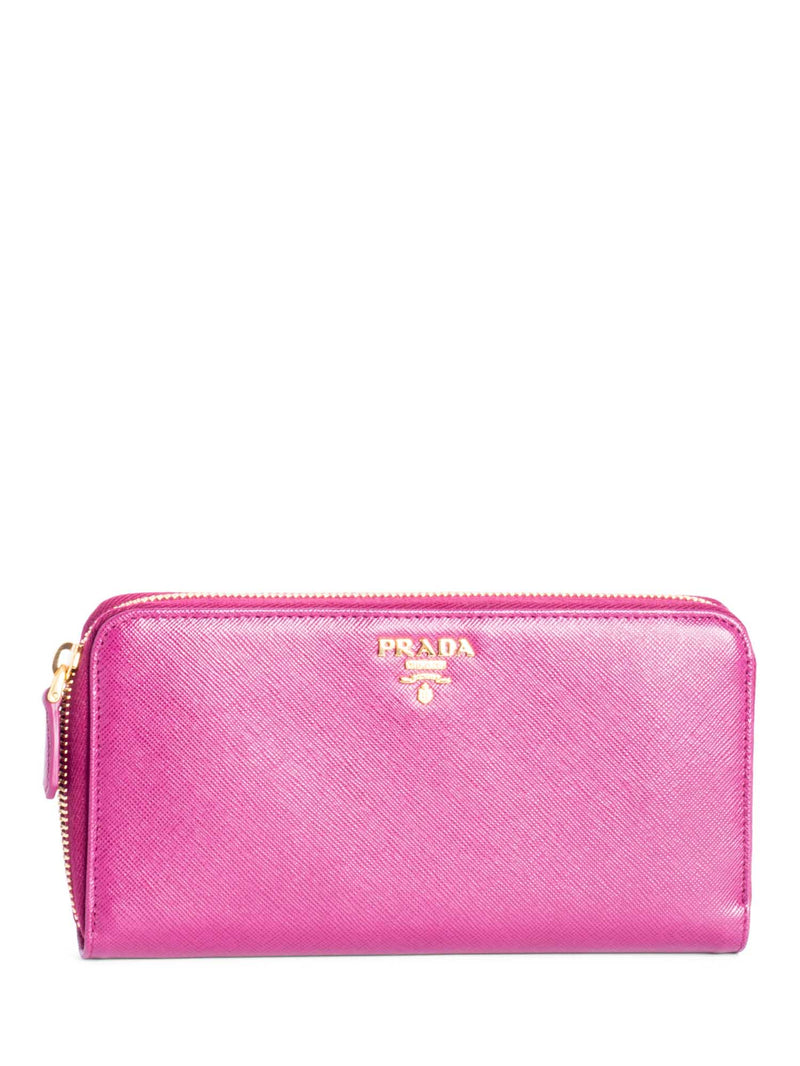 Prada Large Saffiano Zip-Around Wallet Pink-designer resale