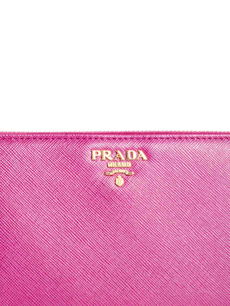 Authentic Prada Saffiano Pink Leather Ribbon Zip Around Wallet