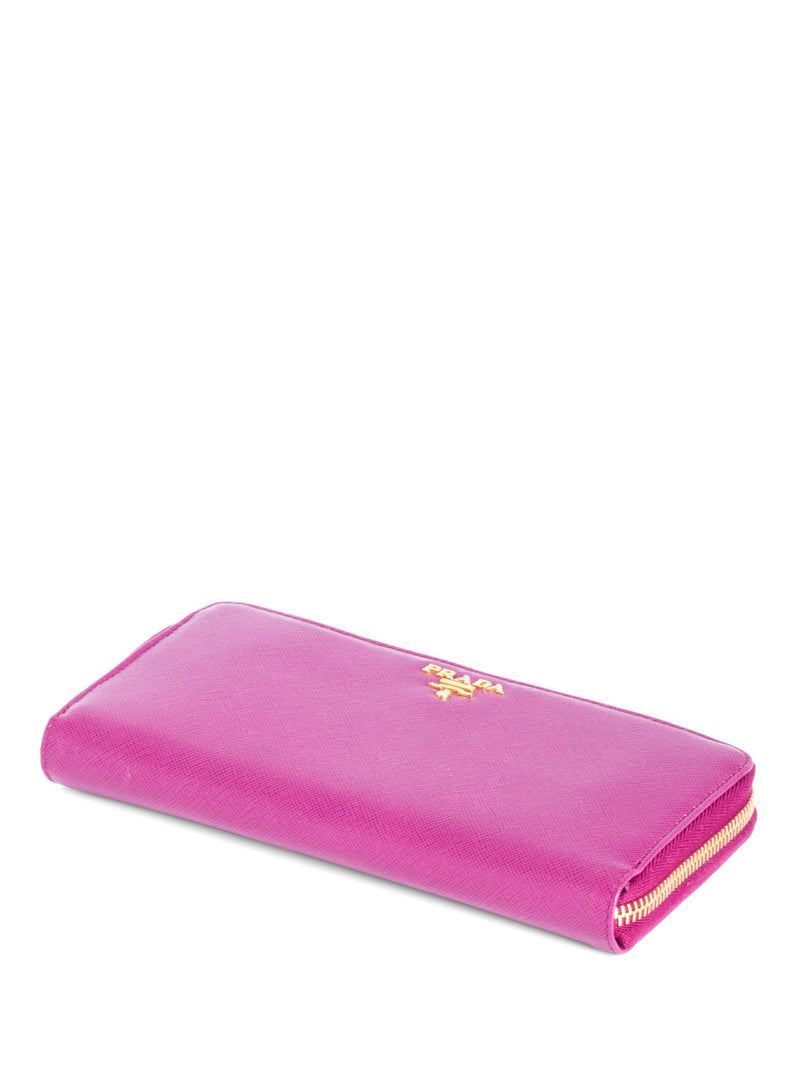 Prada Peonia Pink Large Saffiano Leather Wallet Zip Around Wallet