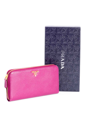 Prada Large Saffiano Zip-Around Wallet Pink-designer resale