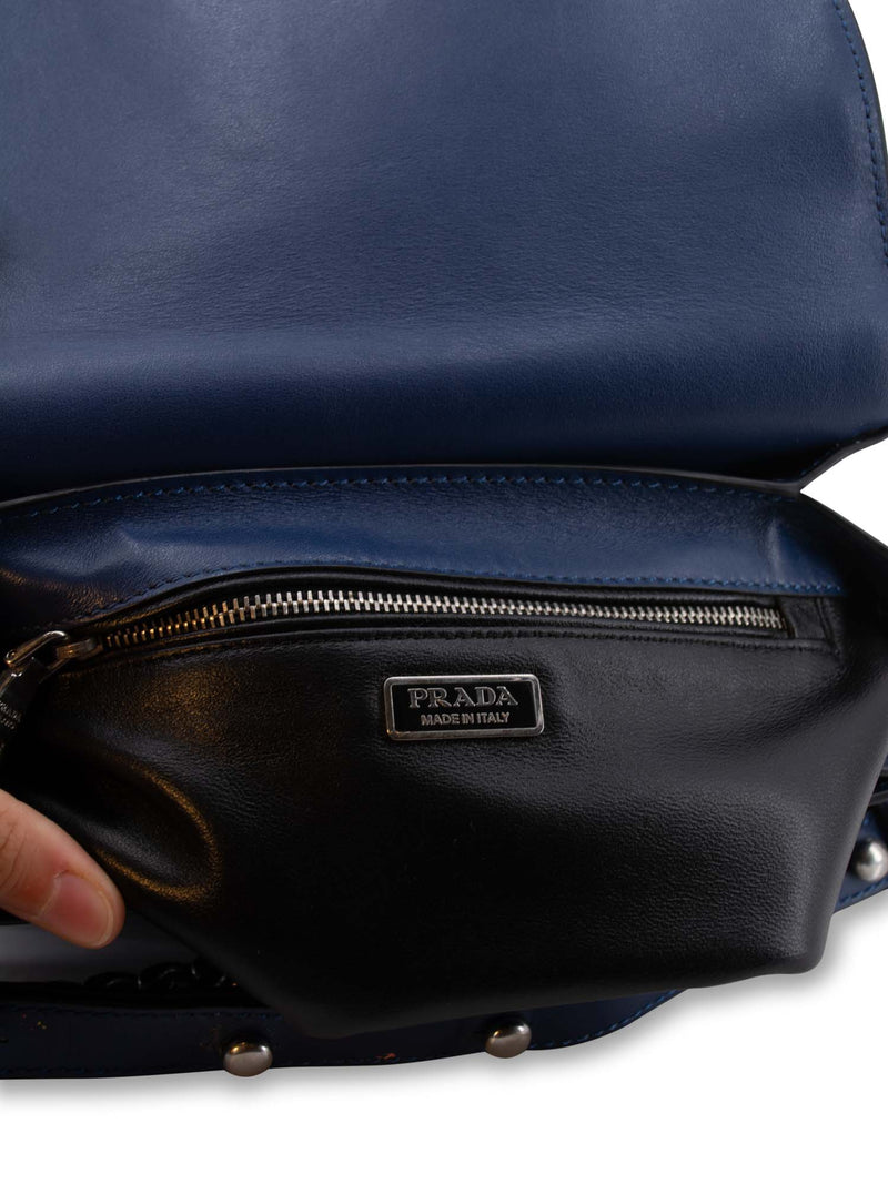 Prada Leather Arcade Messenger Flap Bag Blue-designer resale