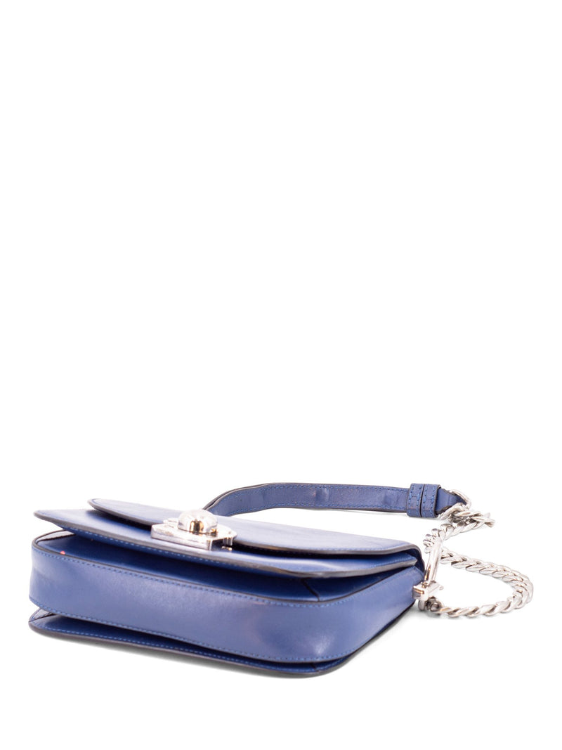 Prada Leather Arcade Messenger Flap Bag Blue-designer resale