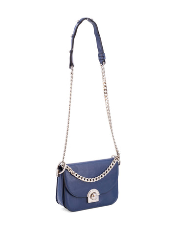 Prada Leather Arcade Messenger Flap Bag Blue-designer resale