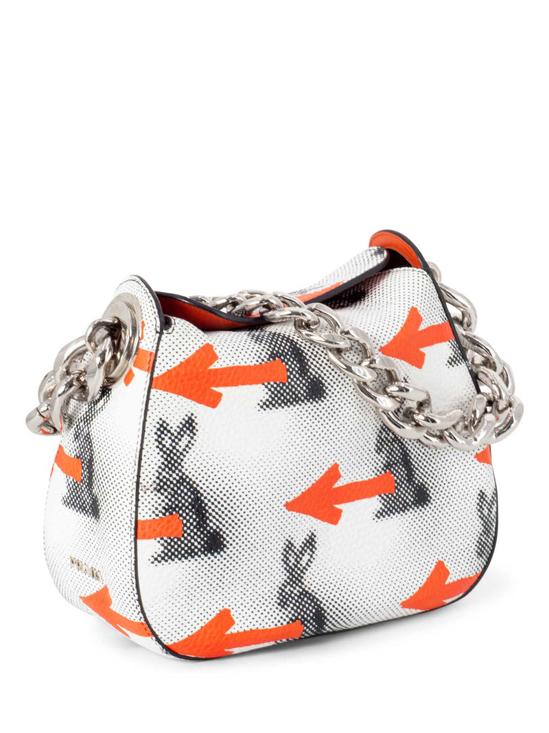Prada Leather Bunny Mini Bucket Bag White
