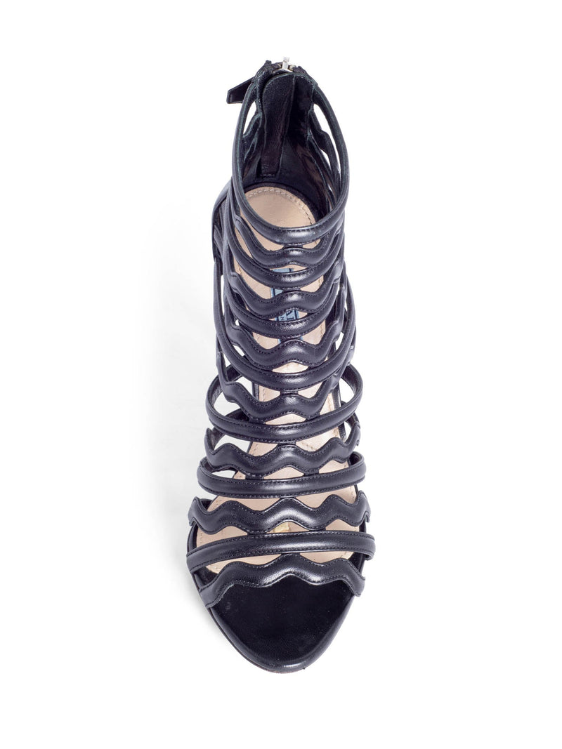 Prada Leather Cut Out Open Toe Heels Black