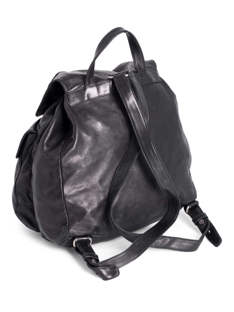 backpack leather women black pockets prada Prada Leather Double Pocket Drawstring Backpack Black