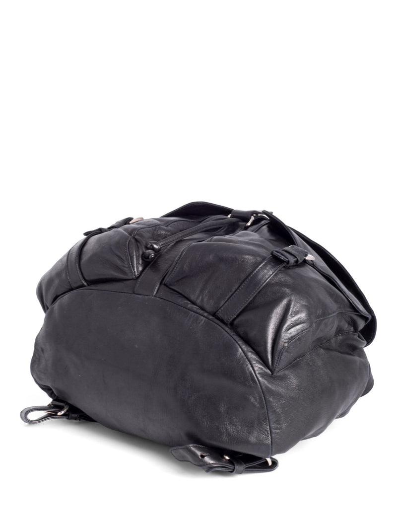 backpack leather women black pockets prada Prada Leather Double Pocket Drawstring Backpack Black